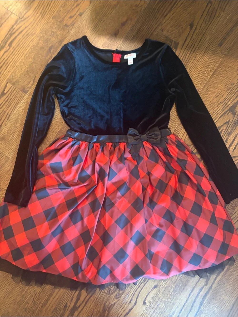 Cat & Jack Black Velvet Top Red and Black Plaid Skirt Holiday Dress